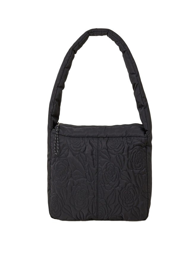 أكسيسورايز حقيبة يد نسائية كبيرة الحجم من النايلون الأسود المبطن بنقوش زهور من أكسسورايز لندن | حقيبة يد نسائية أنيقة | حقائب يد نسائية أنيقة - Image 1
