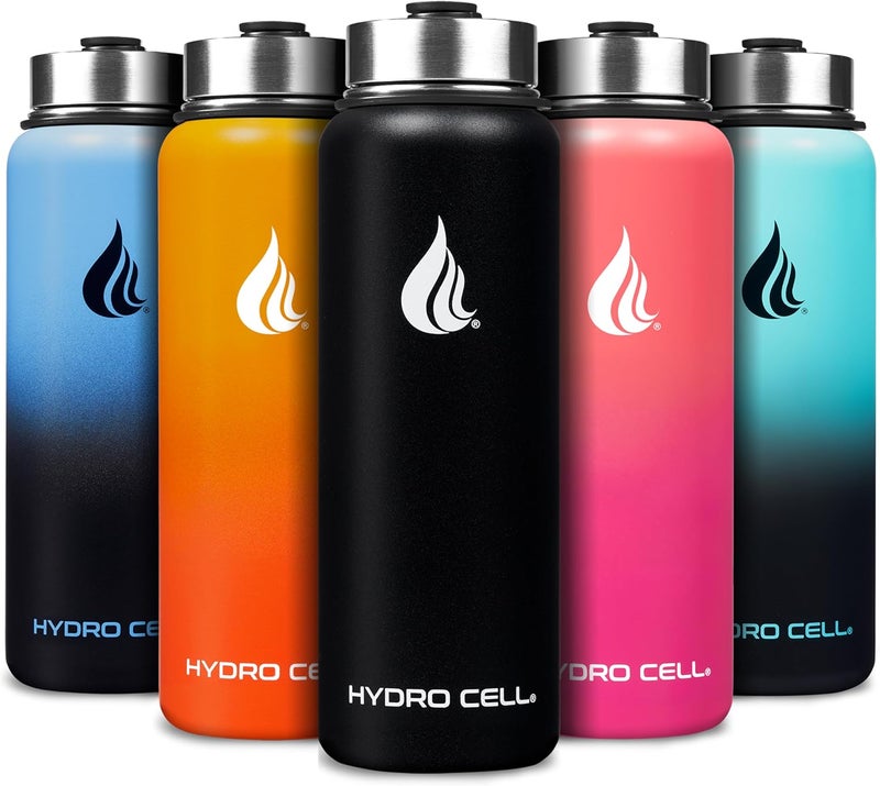 HYDRO CELL Stainless Steel Insulated Water Bottle with Straw - For Cold & Hot Drinks - Metal Vacuum Flask with Screw Cap and Modern Leakproof Sport Thermos for Adults (Black 40oz) - Image 1