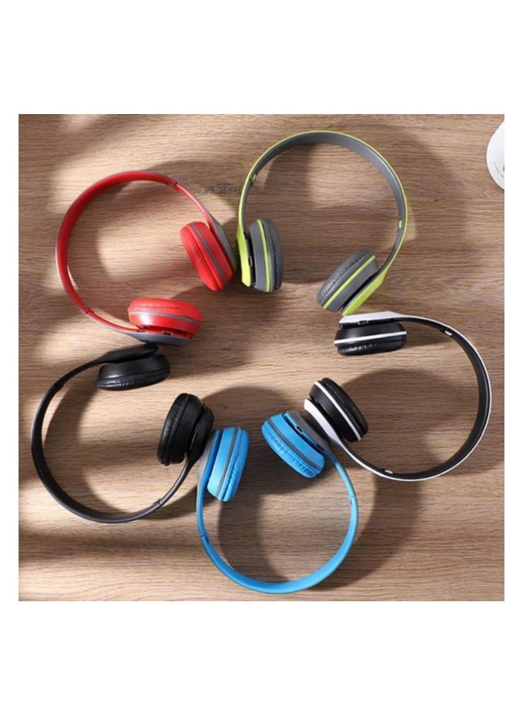 p47 Wireless Bluetooth Headphone - Over Ear Stereo Music Headset with Memory Card Support, Gaming Headphones with Built-in Microphone for Laptop, Mobile Phone, PC - Black