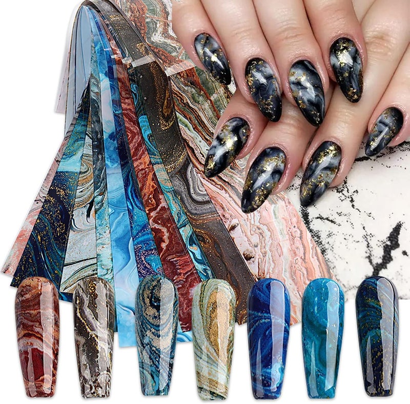 10 Sheets Marble Nail Art Foils Transfer Stickers Decals Nail Art Supplies Foil Transfers Decals Holographic Nail Film Marble Nail Charm Foil Transfers Decals Set Design for Women Nail Art Decoration