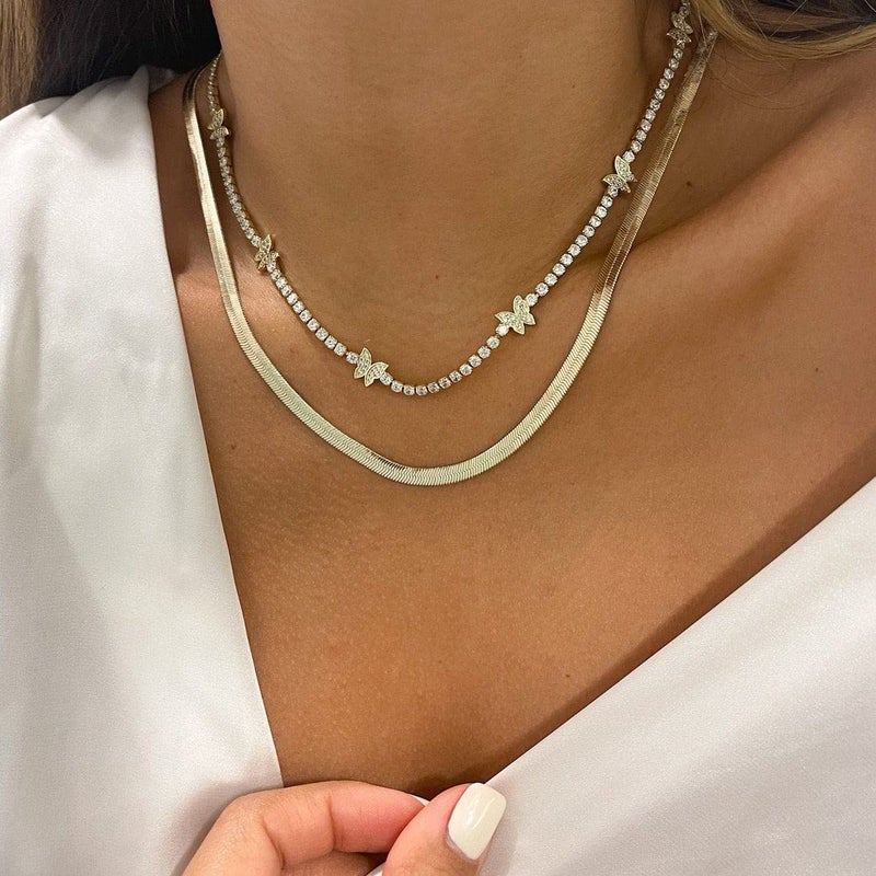 Nuzon Gold Choker Necklaces For Women 18K Gold Plated 5Mm Snake Chain Necklace Thick Flat Herringbone Necklace Layering Jewelry 18'' - Image 2