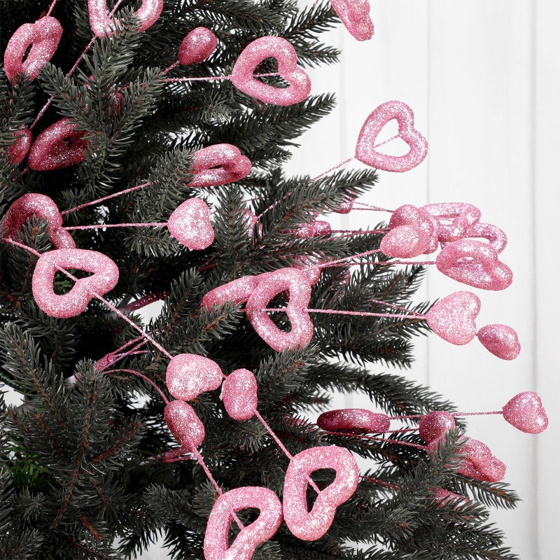 Solsew 12 Pcs 17 Inch Valentine's Day Decorations Glitter Pink Heart Picks Foam Heart Floral Stem Branche Valentines Tree Ornament for Valentines Tree Wedding Anniversary Home Vase Table Centerpiece - Image 4