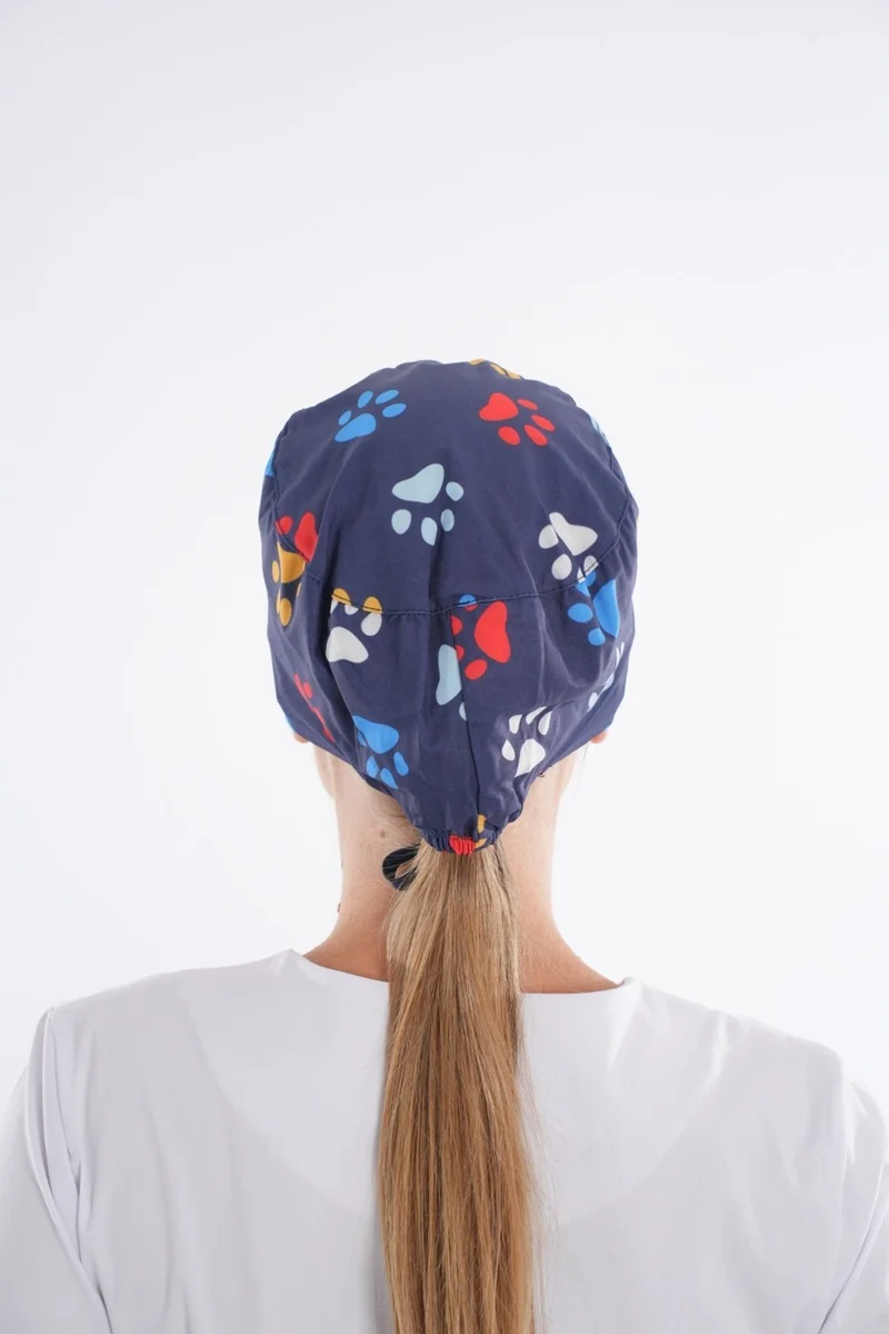 Nur Medikal Giyim Nur Medical Clothing Paw Patterned Veterinarian, Pet Shop, Nurse, Doctor Surgical Bonnet B200