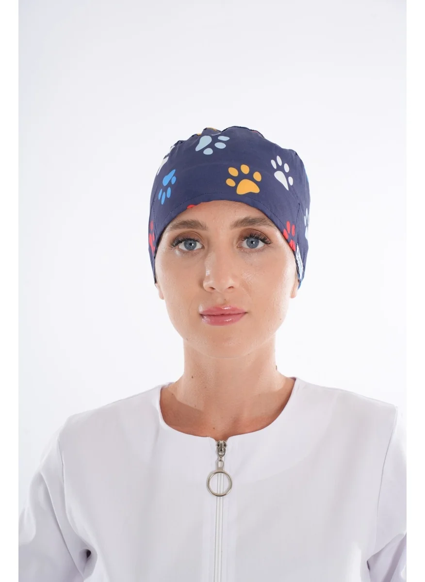 Nur Medikal Giyim Nur Medical Clothing Paw Patterned Veterinarian, Pet Shop, Nurse, Doctor Surgical Bonnet B200