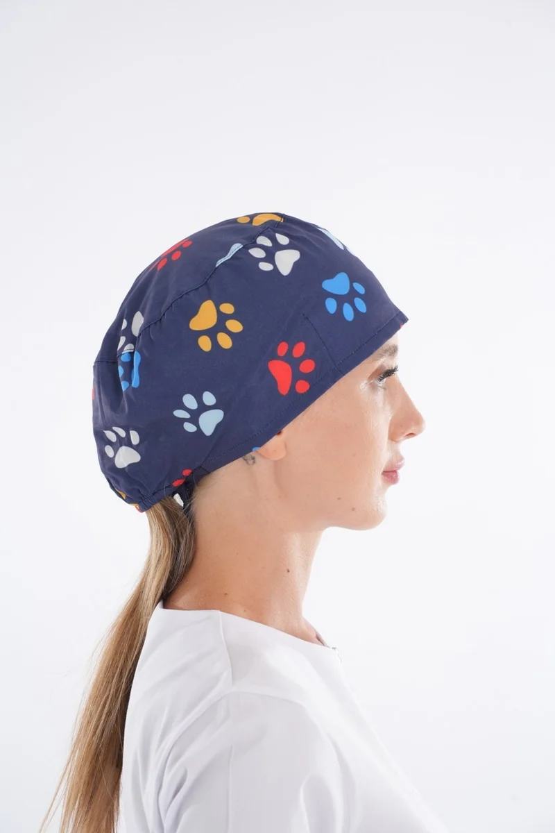 Nur Medikal Giyim Nur Medical Clothing Paw Patterned Veterinarian, Pet Shop, Nurse, Doctor Surgical Bonnet B200