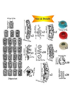RechicGu 85Pcs Viking Norse Rune Beard Beads Ring Hair Braids Dreadlock Dreads Skull Snake Wolf Cross Turquoise Filigree Cuff Pirate Accessories Clips Pins Tube Locs Hair Extension Jewelry Vintage Silver  - Image 5