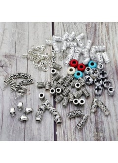 RechicGu 85Pcs Viking Norse Rune Beard Beads Ring Hair Braids Dreadlock Dreads Skull Snake Wolf Cross Turquoise Filigree Cuff Pirate Accessories Clips Pins Tube Locs Hair Extension Jewelry Vintage Silver  - Image 3