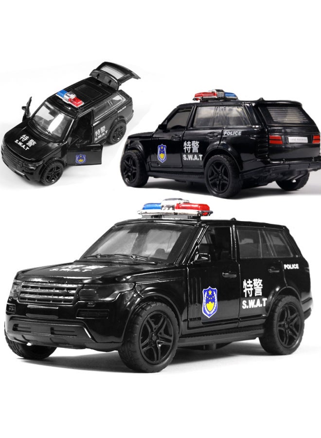 (Bagged) Children's Simulation Acousto-optic Alloy Car Model Police Car Fire Boy Huili Off-road Car Toy-Color:Road To Police Car Black  - Image 1