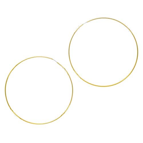 Columbus 14K Gold Plated or Rhodium Plated Thin Endless Hoop Earrings - Lightweight Wire Hoops (Gold, 70) - Image 1