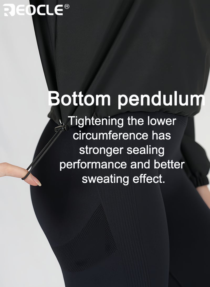 ريوكل سترة ساونا نسائية بغطاء رأس قابل للسحب وتصميم لياقة بدنية قميص رياضي بأقمشة قابلة للتنفس للتمارين الرياضية - Image 4