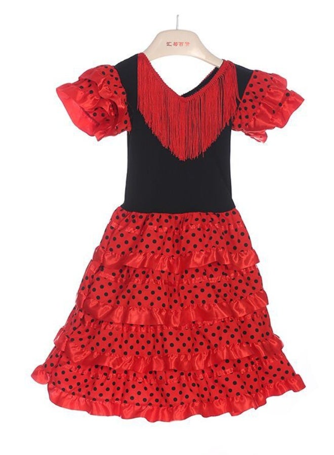Spanish Flamenco Dress for Girl with Ruffles on The Skirt with Detail of Ruffles and Polka dots on The Skirt - Image 1