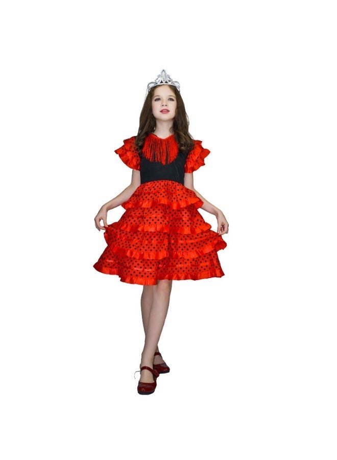 Spanish Flamenco Dress for Girl with Ruffles on The Skirt with Detail of Ruffles and Polka dots on The Skirt - Image 4