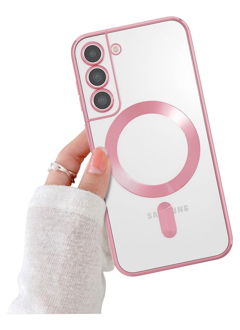 SNW - Magnetic for Samsung Galaxy S21 Plus Case,Electroplated Clear Slim Samsung S21 Plus Phone Case with Camera Protection,Shockproof Samsung S21 Plus Case Compatible with MagSafe, Pink Edge - Image 1