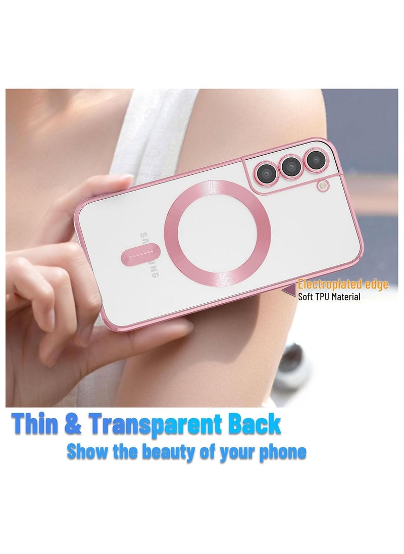 SNW - Magnetic for Samsung Galaxy S21 Plus Case,Electroplated Clear Slim Samsung S21 Plus Phone Case with Camera Protection,Shockproof Samsung S21 Plus Case Compatible with MagSafe, Pink Edge - Image 1