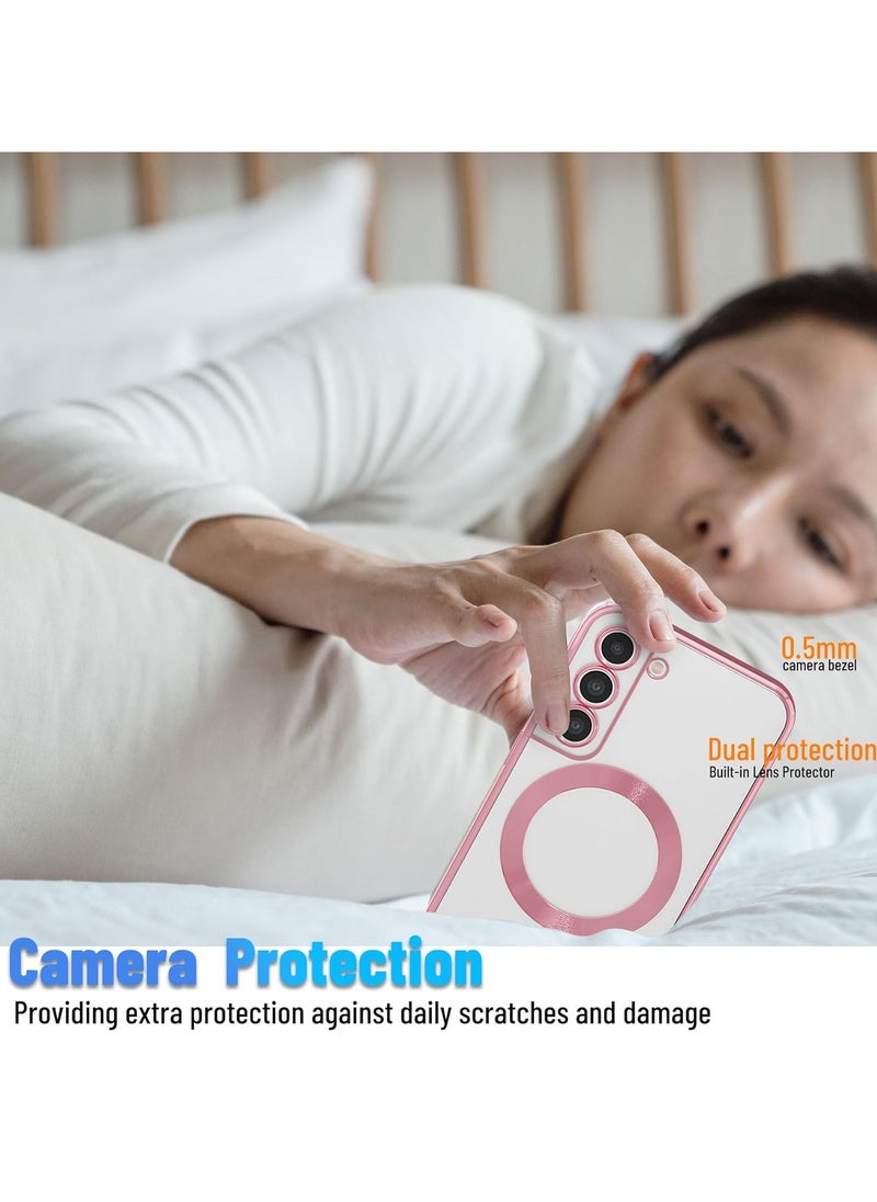 SNW - Magnetic for Samsung Galaxy S21 Plus Case,Electroplated Clear Slim Samsung S21 Plus Phone Case with Camera Protection,Shockproof Samsung S21 Plus Case Compatible with MagSafe, Pink Edge - Image 1