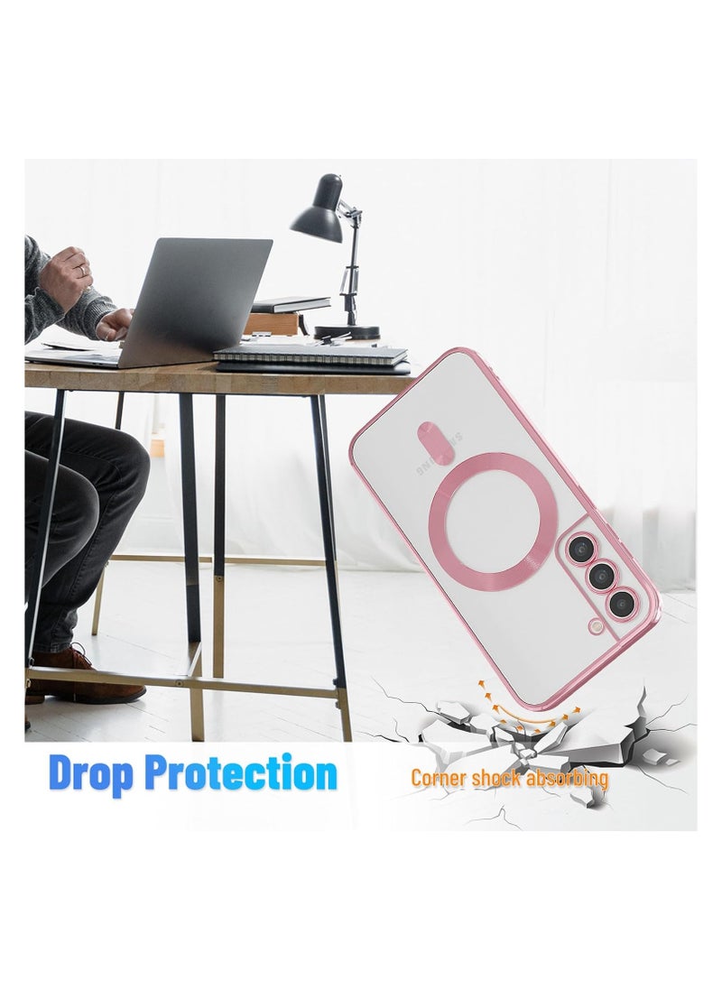 SNW - Magnetic for Samsung Galaxy S21 Plus Case,Electroplated Clear Slim Samsung S21 Plus Phone Case with Camera Protection,Shockproof Samsung S21 Plus Case Compatible with MagSafe, Pink Edge - Image 1