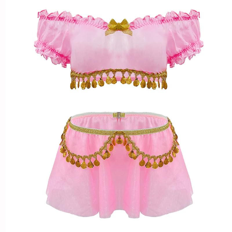 GirlFriend Lingerie Two Piece Deep V Neck Teddy Arabian Princess Lingerie Set - Fairytale Cosplay Fantasy Costume Skirt and Top Bikini Set - Image 5