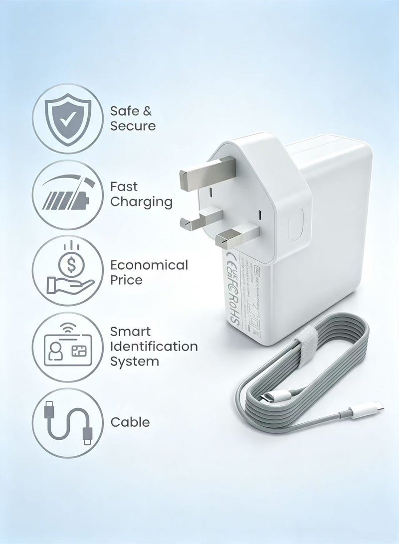 96W USB-C Fast Charger for MacBook Pro/Air, Power Adapter with Type-C Cable, Compatible with 16/15/14/13'' 2016 – 2020 Laptops, Tablets & Smartphones, Supports Thunderbolt & iPhone 15 Charging. Included USB C to C Cable (6.57ft/2m) - Image 2