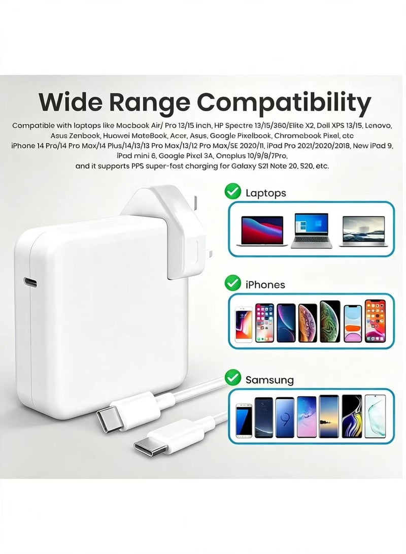 96W USB-C Fast Charger for MacBook Pro/Air, Power Adapter with Type-C Cable, Compatible with 16/15/14/13'' 2016 – 2020 Laptops, Tablets & Smartphones, Supports Thunderbolt & iPhone 15 Charging. Included USB C to C Cable (6.57ft/2m) - Image 3