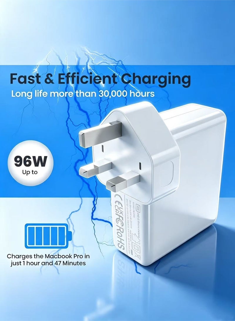 96W USB-C Fast Charger for MacBook Pro/Air, Power Adapter with Type-C Cable, Compatible with 16/15/14/13'' 2016 – 2020 Laptops, Tablets & Smartphones, Supports Thunderbolt & iPhone 15 Charging. Included USB C to C Cable (6.57ft/2m) - Image 5