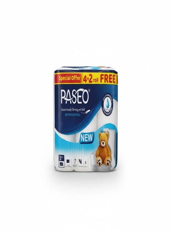 PASEO Premium Luxury 3-Ply Bathroom Rolls | 480 Sheets Per Roll | Extra Strong, Ultra Soft & Absorbent Toilet Paper | 4+2 FREE Pack - Image 1