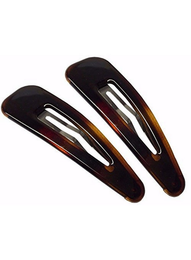 Parcelona French Clic Clac 3 1/4" Tortoise Shell Brown Celluloid No Slip Grip Snap Hair Clips For Women - Image 2
