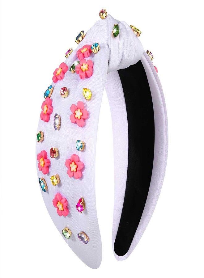 سيالكسهيني طوق رأس مزين باللؤلؤ للنساء من CEALXHENY، طوق رأس مطبوع عليه زهور، طوق رأس مزين بأحجار الراين الكريستالية، طوق رأس مزين بالجواهر اللامعة، إكسسوارات شعر صيفية (زهرة B - أبيض) - Image 1