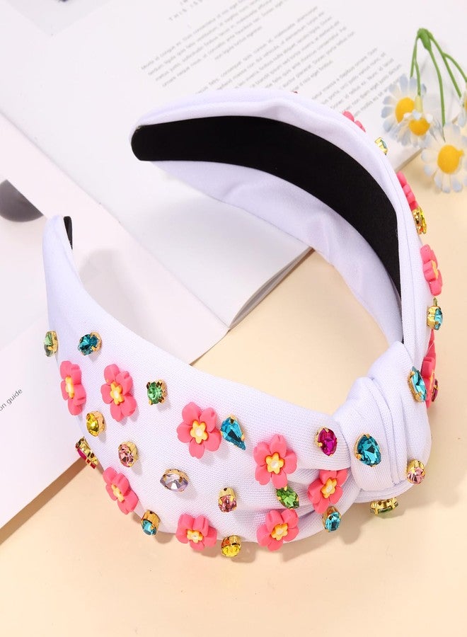 سيالكسهيني طوق رأس مزين باللؤلؤ للنساء من CEALXHENY، طوق رأس مطبوع عليه زهور، طوق رأس مزين بأحجار الراين الكريستالية، طوق رأس مزين بالجواهر اللامعة، إكسسوارات شعر صيفية (زهرة B - أبيض) - Image 4