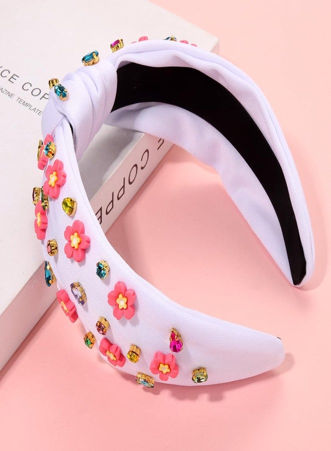 سيالكسهيني طوق رأس مزين باللؤلؤ للنساء من CEALXHENY، طوق رأس مطبوع عليه زهور، طوق رأس مزين بأحجار الراين الكريستالية، طوق رأس مزين بالجواهر اللامعة، إكسسوارات شعر صيفية (زهرة B - أبيض) - Image 2