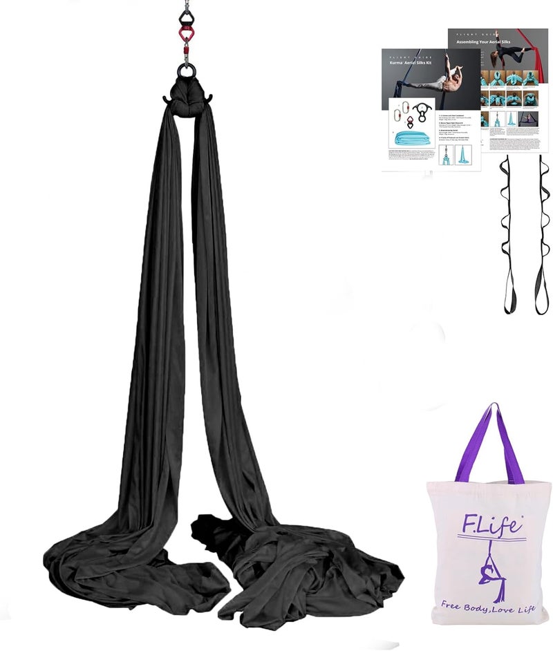 Flife Aerial Silk 10 Yards Kit Durable Aerial Yoga Hammock with Hardware & Guide Aerial Swing for Acrobatic Flying Yoga - Image 1