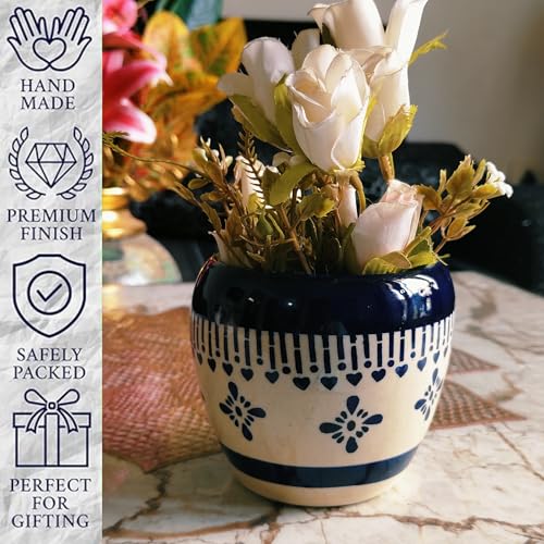 Niyara Ceramic planters pots for Indoor Outdoor Home, Garden Office Decor Balcony Planters Gamla Flower Size Small (4 inch) (Blue Floral Design 4 inch) - Image 3