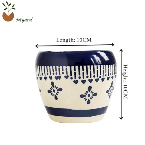 Niyara Ceramic planters pots for Indoor Outdoor Home, Garden Office Decor Balcony Planters Gamla Flower Size Small (4 inch) (Blue Floral Design 4 inch) - Image 4