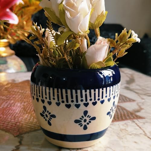Niyara Ceramic planters pots for Indoor Outdoor Home, Garden Office Decor Balcony Planters Gamla Flower Size Small (4 inch) (Blue Floral Design 4 inch) - Image 1