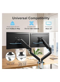 erorex Dual Monitor Arm, Monitor Desk Mount with Gas Spring for 13-32 inch Computer Screens, Holds Up to 10KG, C Clamp/Grommet Base VESA Monitor Mount  - Image 2