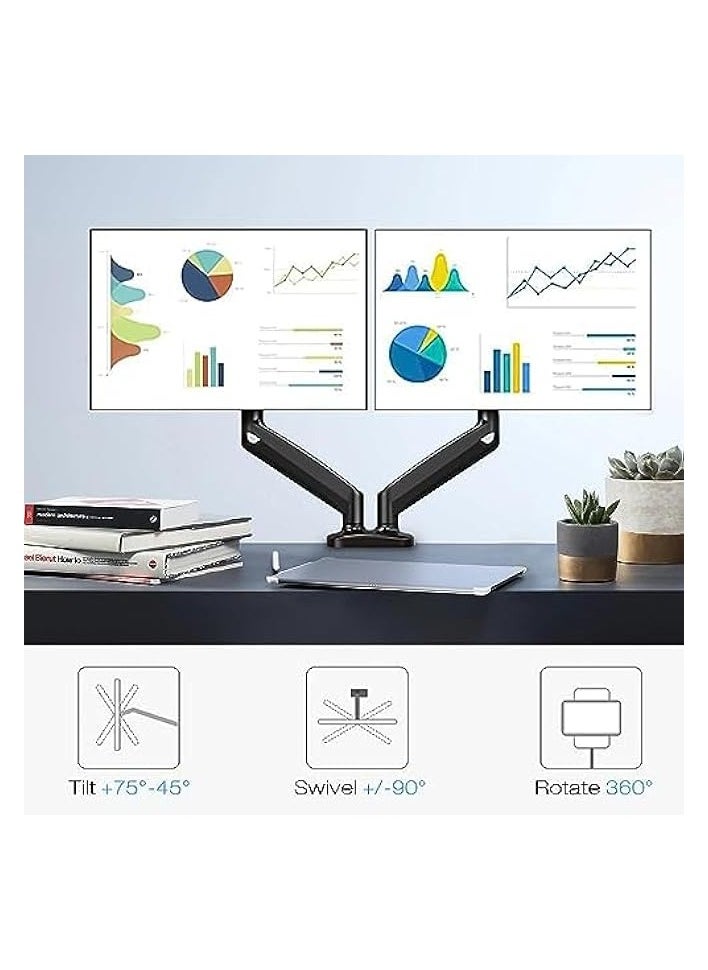 erorex - Dual Monitor Arm, Monitor Desk Mount with Gas Spring for 13-32 inch Computer Screens, Holds Up to 10KG, C Clamp/Grommet Base VESA Monitor Mount - Image 1