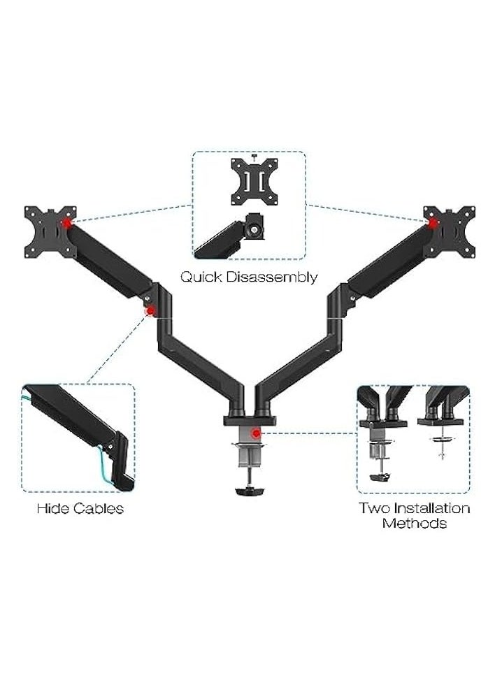 erorex - Dual Monitor Arm, Monitor Desk Mount with Gas Spring for 13-32 inch Computer Screens, Holds Up to 10KG, C Clamp/Grommet Base VESA Monitor Mount - Image 1