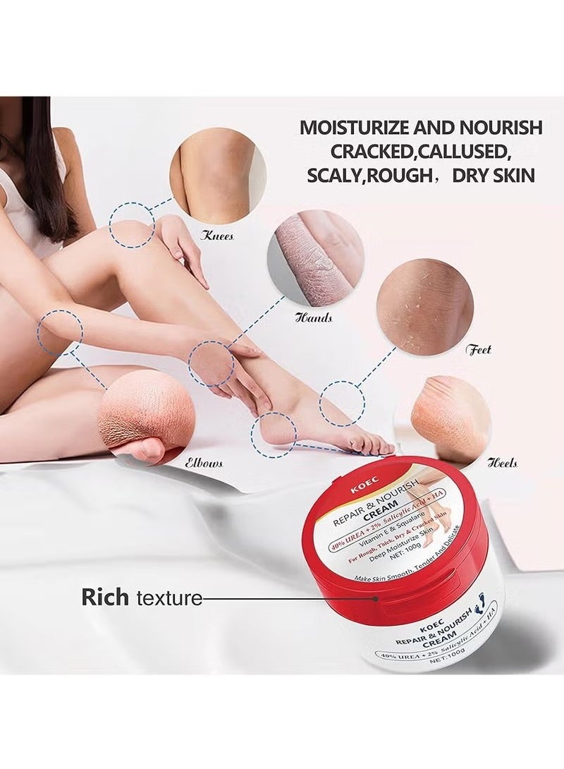 ك أو إي سي nigwete 40 ٪ اليوريا كريم اليد مرطب للبشرة الجافة مع 2 ٪ حمض الصفصاف وحمض الهيالورونيك والكراك تقشر على اليدين والقدمين والمرفقين والأظافر والركبتين من كوربوس كالوسوم - Image 3
