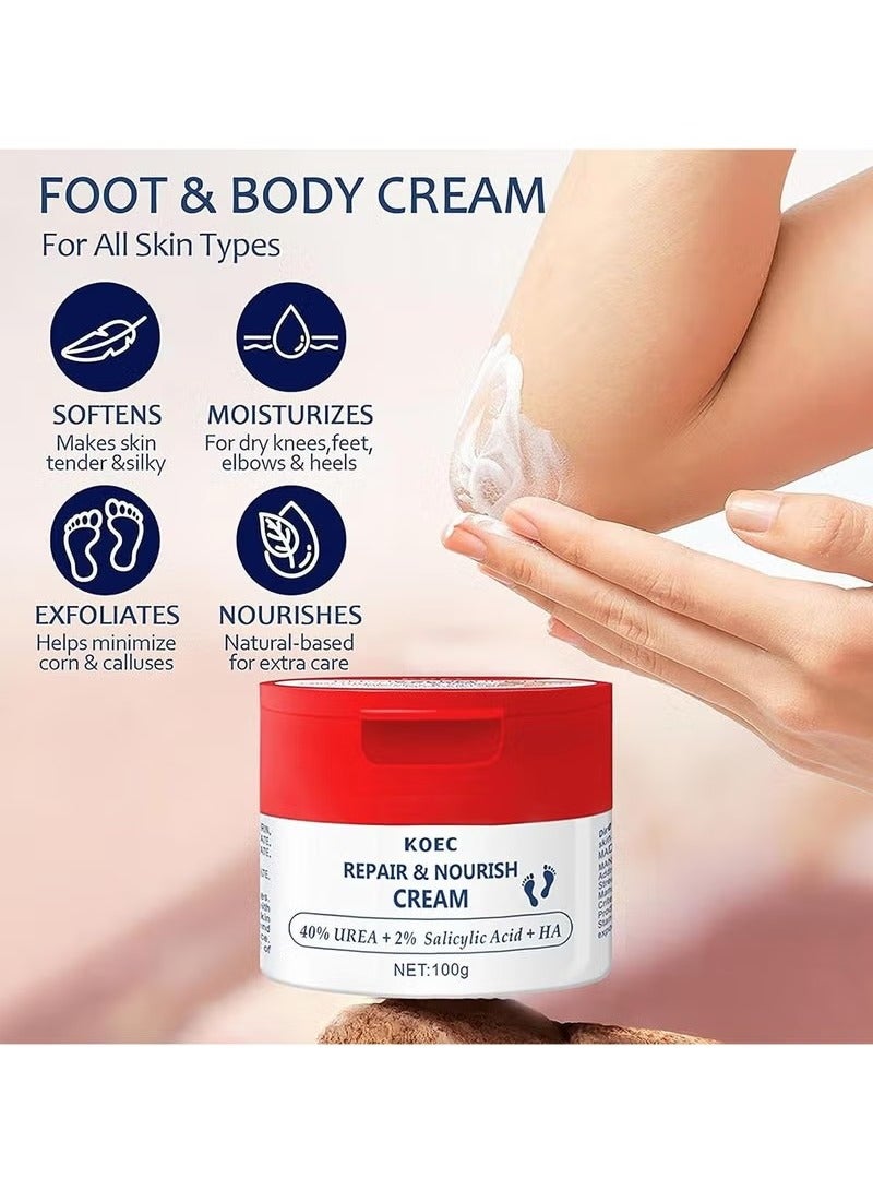 ك أو إي سي nigwete 40 ٪ اليوريا كريم اليد مرطب للبشرة الجافة مع 2 ٪ حمض الصفصاف وحمض الهيالورونيك والكراك تقشر على اليدين والقدمين والمرفقين والأظافر والركبتين من كوربوس كالوسوم - Image 2