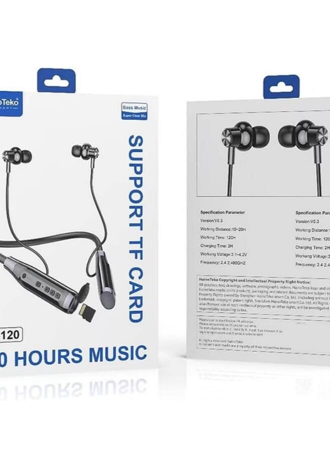 Haino Teko Haino Teko HN-120 Neckband Bluetooth Headphone, 5.3 Inch, Sweatproof, 2.4-2.480GHz Frequency, 20M Working Distance, Built-in Microphone, 120H Working Time, Black | HN-110 - Image 2