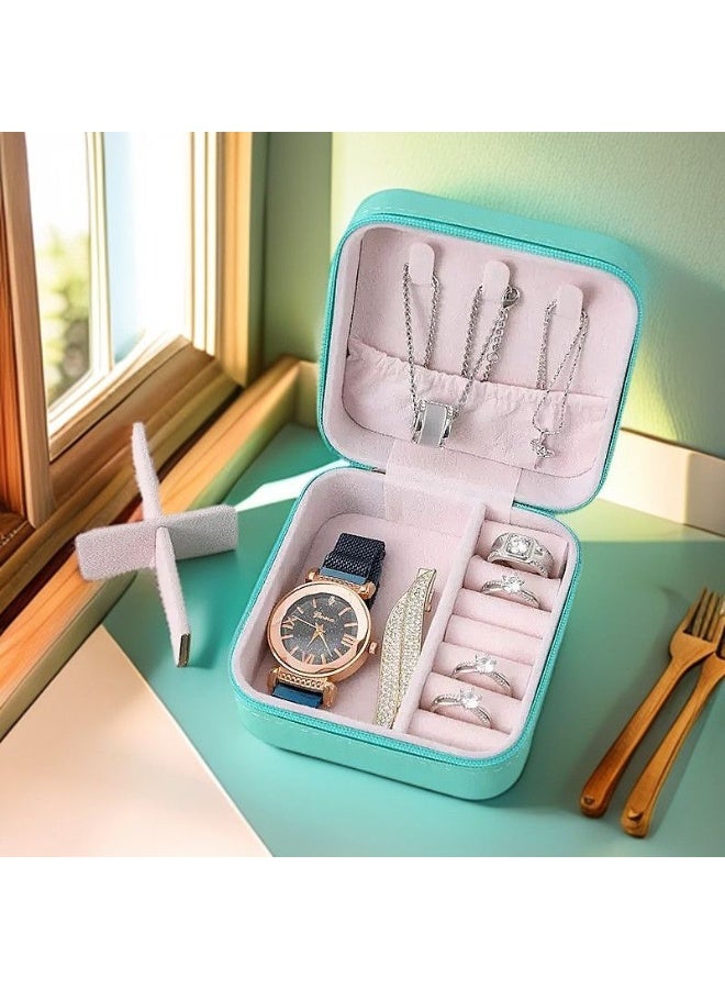 صندوق منظم مجوهرات صغير الحجم - حافظة جلدية من البولي يوريثين سهلة الحمل للخواتم والأقراط - Image 1