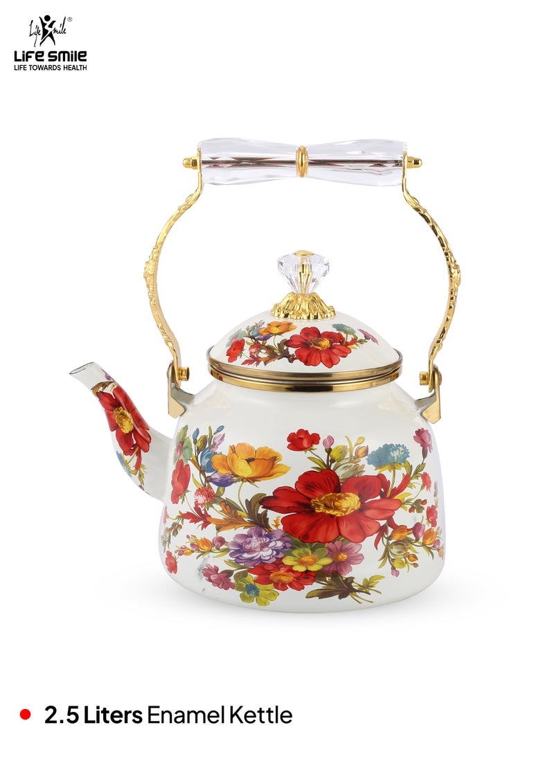 Life Smile 2.5L Household Portable Kettle,Enamel Coated Stainless Steel Teapot with Heat-Resistent Folding Handle, Tea Kettle with Removable Lid,Perfect for Boiling Water, Milk & Tea  - Image 2
