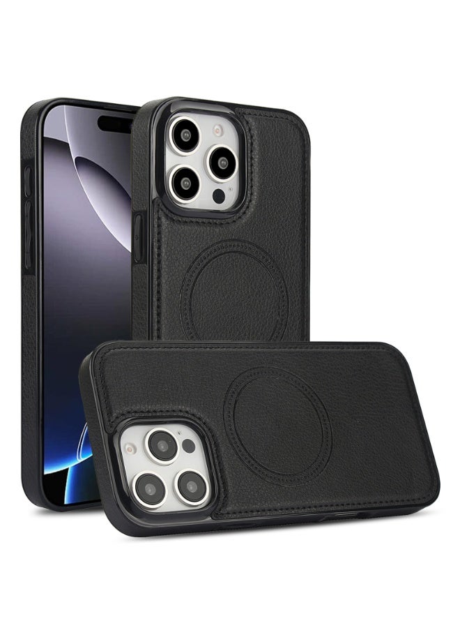 FANGO iPhone 15 Pro/Pro Max-16 Pro/Pro Max Case, Leather with Croc Grain, Industrial-Strength Magesafe, Highly-Grade Protection, Balck - Image 1