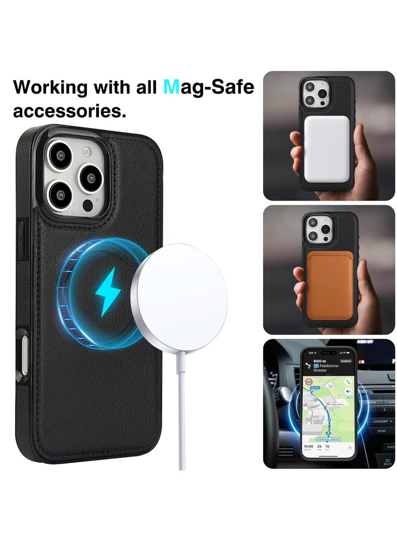 FANGO iPhone 15 Pro/Pro Max-16 Pro/Pro Max Case, Leather with Croc Grain, Industrial-Strength Magesafe, Highly-Grade Protection, Balck - Image 2