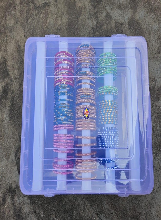 VILOMP Multipurpose 5 ROD Plastic Bangle Box for Women With extra space, Transparent Blue - Image 3
