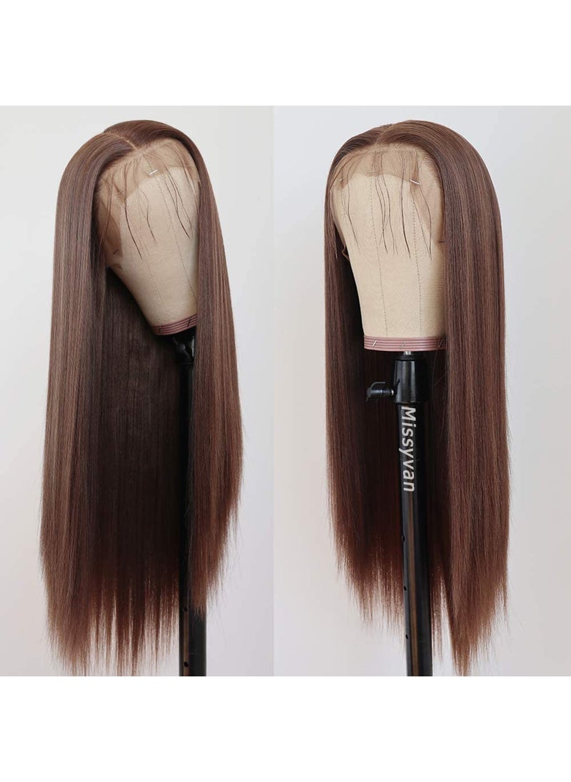 Missyvan - Missyvan Lace Front Wig Straight Hair Brown Color Long Wigs Glueless Heat Resistant Fiber Hair Dark Brown Synthetic Lace Front Wigs for Fashion Women - Image 1