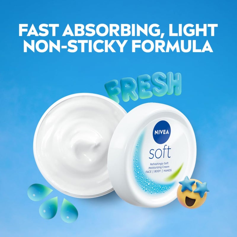 Nivea كريم نيفيا سوفت المرطب الخفيف للوجه واليدين والجسم ترطيب فوري كريم غير دهني مع فيتامين E وزيت الجوجوبا 50 مل عبوة من 2 - Image 5