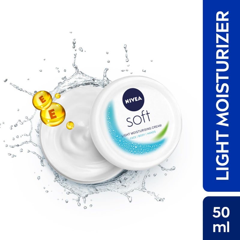 Nivea كريم نيفيا سوفت المرطب الخفيف للوجه واليدين والجسم ترطيب فوري كريم غير دهني مع فيتامين E وزيت الجوجوبا 50 مل عبوة من 2 - Image 2