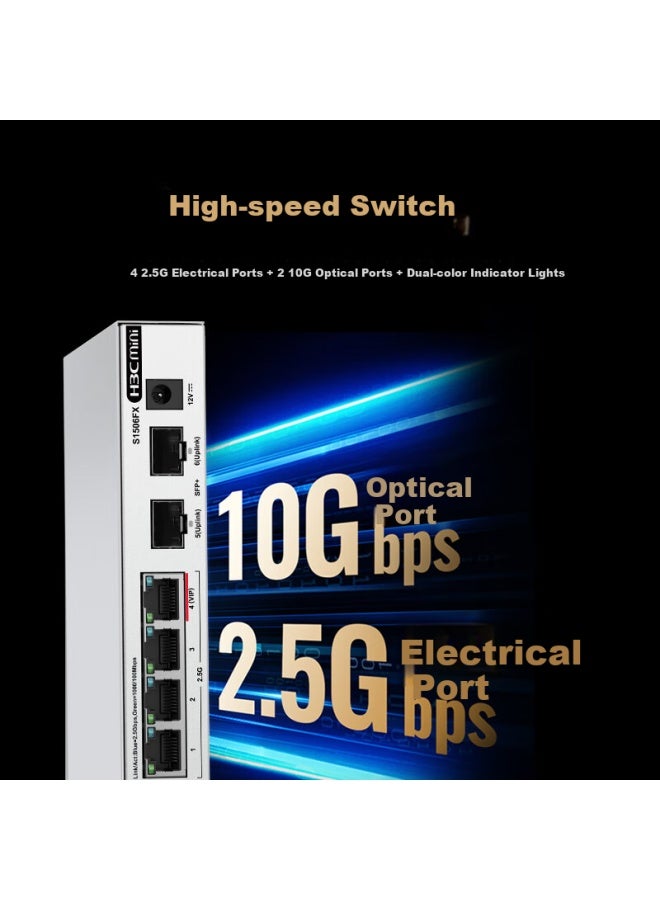 H3c S1506fx 2.5g Switch With 4 2.5g Ethernet Ports And 2 10g Sfp+ Ports, Support Port Priority Forwarding, Network Hub Splitter, Suitable For Cat Stick Nas - Image 1
