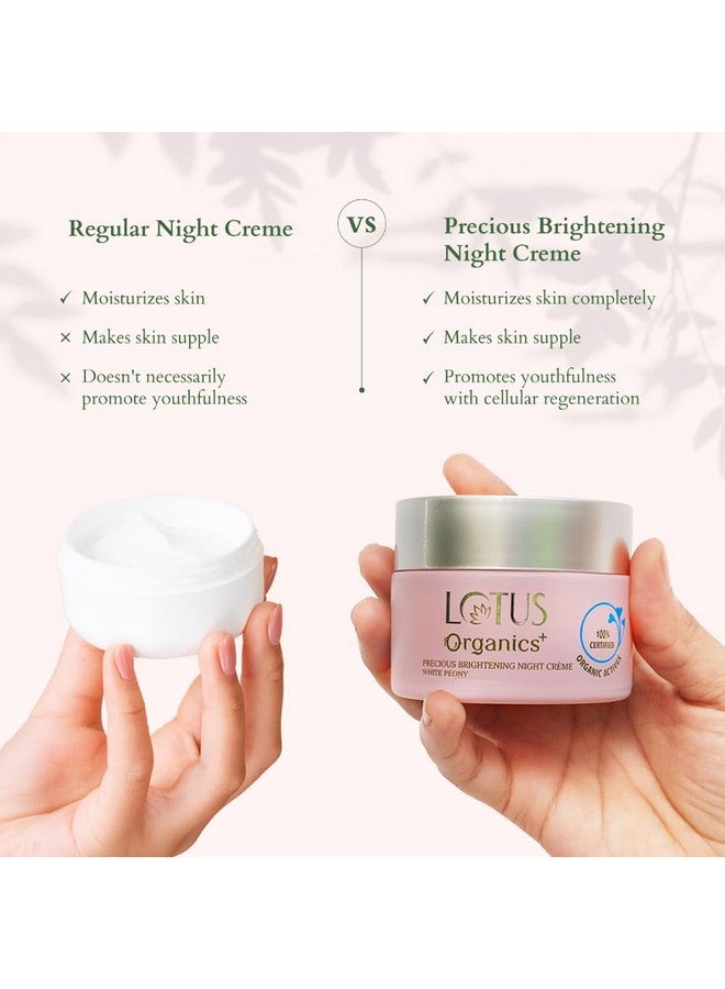 Lotus Organics+ Precious Brightening Night Cream | For Dark Spots, Blemishes & Pigmentation | Night Moisturiser | Sulphate & Paraben Free | All Skin Types | 50G - Image 3