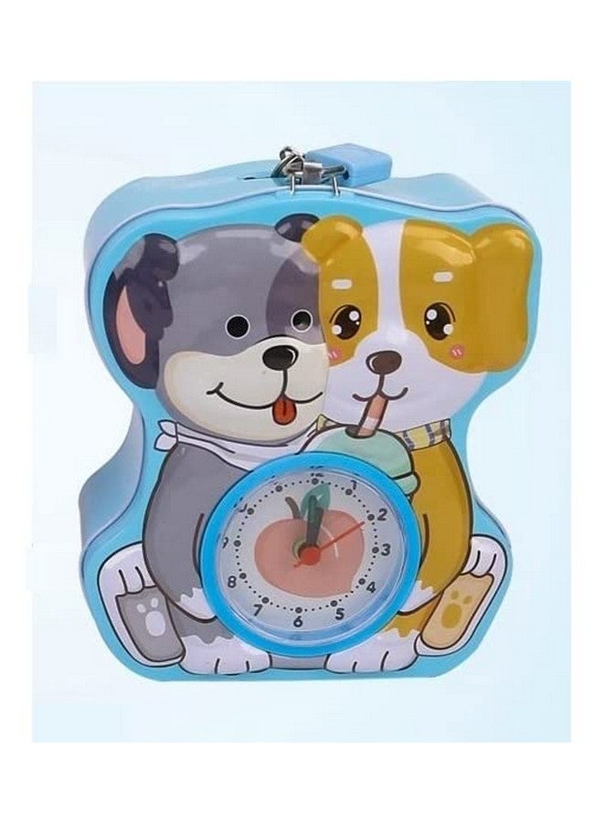 تيمسون صندوق عملات معدنية 2 في 1 من تيمسون وساعة منبه - ساعة منبه للطاولة مع حصالة نقود/صندوق عملات/بنك عملات معدنية للأطفال/بنك نقود بمفتاح وقفل/هدية عيد ميلاد (S-244) (أزرق) - Image 1